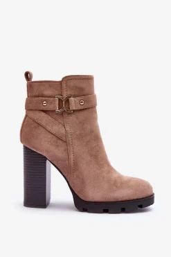 Sale Boto Zamszowe Botki Na Wysokim Słupku Beżowe Liani