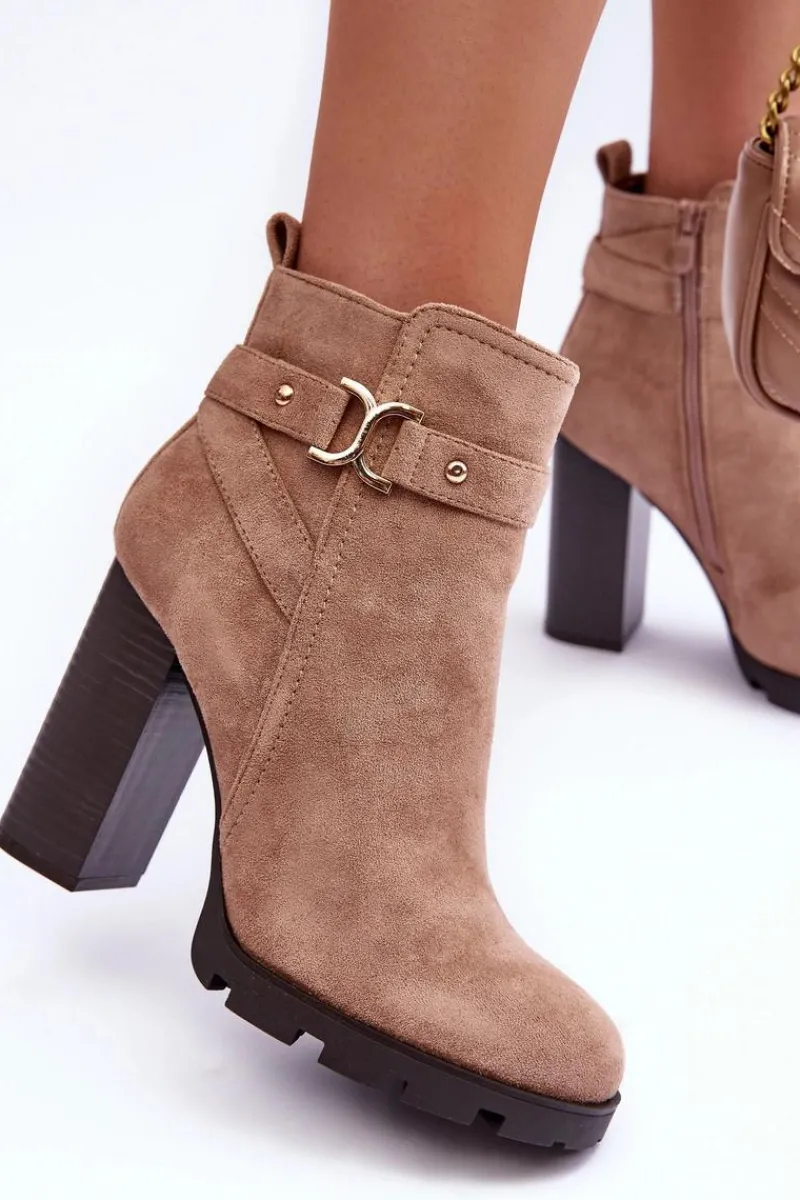 Sale Boto Zamszowe Botki Na Wysokim Słupku Beżowe Liani