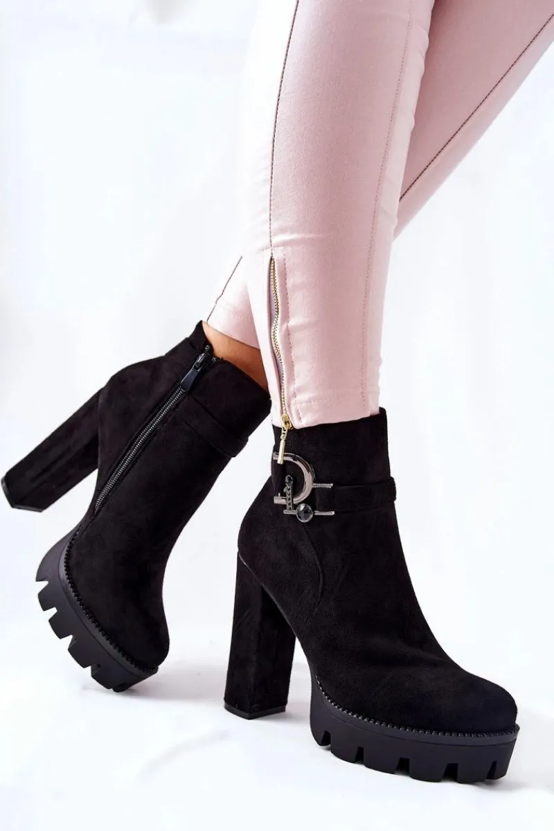 New Boto Zamszowe Botki Na Wysokim Obcasie Czarne Dianne