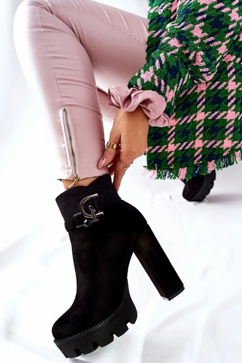 New Boto Zamszowe Botki Na Wysokim Obcasie Czarne Dianne