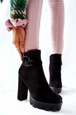 New Boto Zamszowe Botki Na Wysokim Obcasie Czarne Dianne