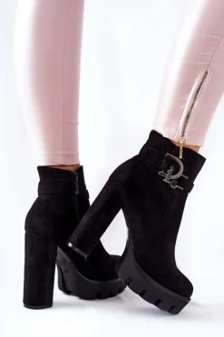 New Boto Zamszowe Botki Na Wysokim Obcasie Czarne Dianne