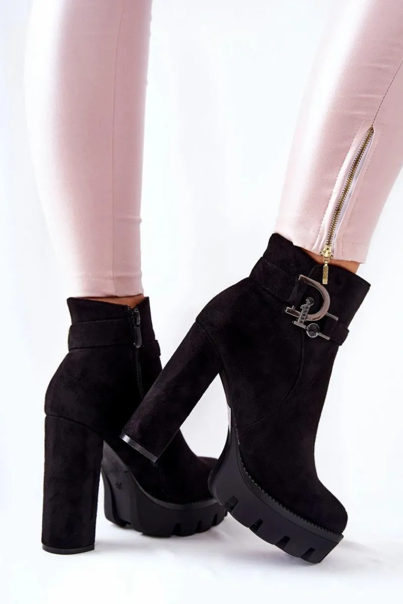 New Boto Zamszowe Botki Na Wysokim Obcasie Czarne Dianne