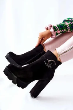 New Boto Zamszowe Botki Na Wysokim Obcasie Czarne Dianne