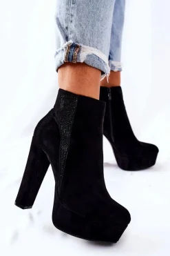 New Boto Zamszowe Botki Na Wysokim Obcasie Czarne Sarsea