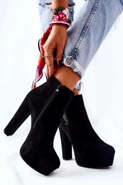 New Boto Zamszowe Botki Na Wysokim Obcasie Czarne Sarsea