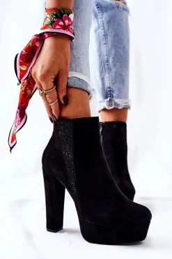 New Boto Zamszowe Botki Na Wysokim Obcasie Czarne Sarsea