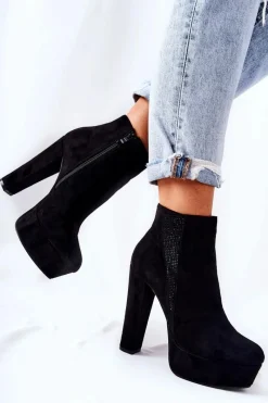 New Boto Zamszowe Botki Na Wysokim Obcasie Czarne Sarsea