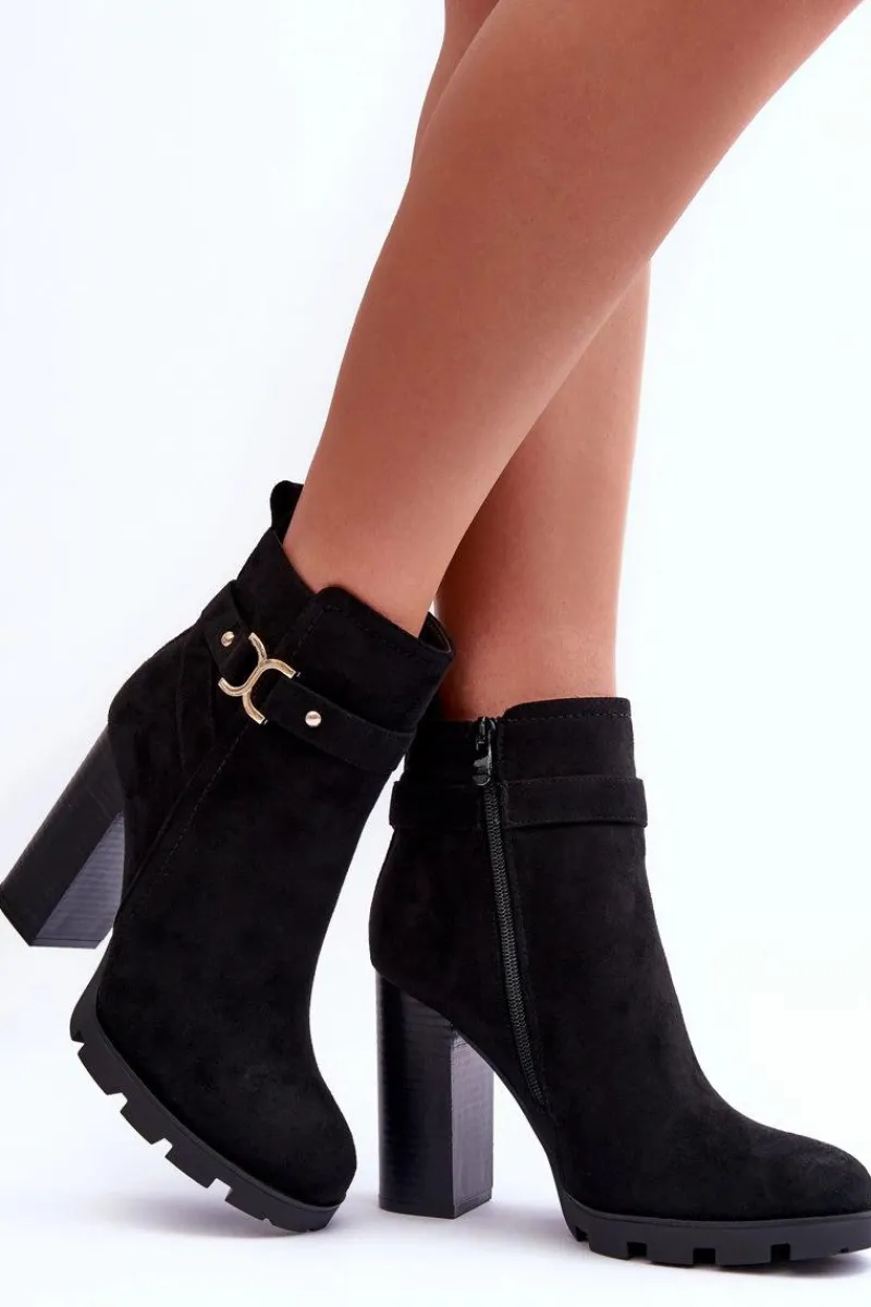 Botki Ocieplane|Botki Na Słupku>Boto Zamszowe Botki Na Wysokim Słupku Czarne Liani Czarny