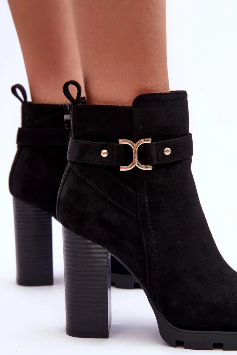 Botki Ocieplane|Botki Na Słupku>Boto Zamszowe Botki Na Wysokim Słupku Czarne Liani Czarny