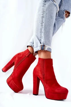 Botki Na Słupku|Czarne Botki>Boto Zamszowe Botki Na Wysokim Obcasie Czerwone Sarsea