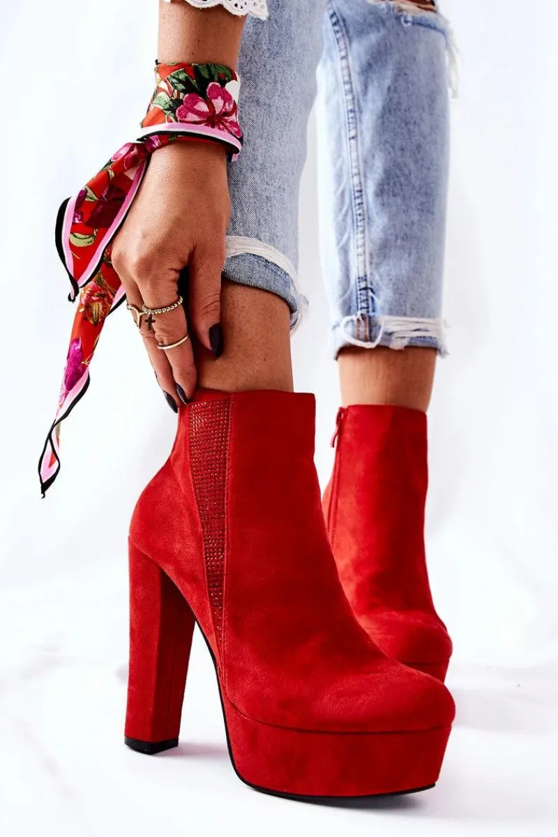 Botki Na Słupku|Czarne Botki>Boto Zamszowe Botki Na Wysokim Obcasie Czerwone Sarsea