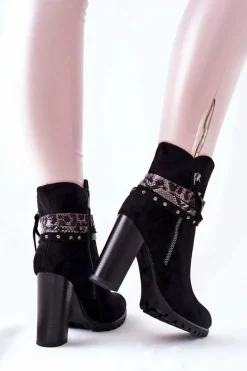 Hot Boto Zamszowe Botki Na Wysokim Słupku Czarne Besis