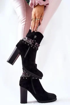 Hot Boto Zamszowe Botki Na Wysokim Słupku Czarne Besis