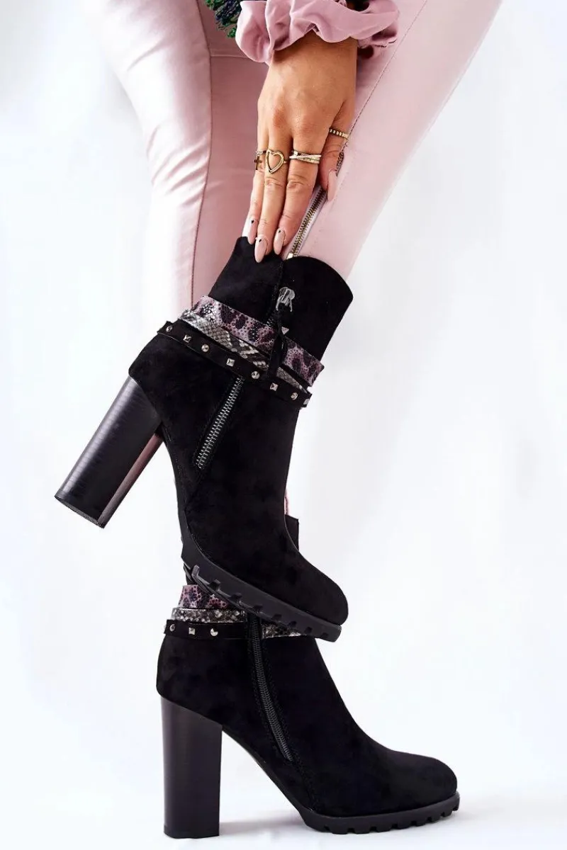 Hot Boto Zamszowe Botki Na Wysokim Słupku Czarne Besis