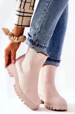 Online Zamszowe Botki Ocieplane Jasnobeżowe Tozzi Damskie Botki Zimowe Damskie|Brązowe I Beżowe Botki