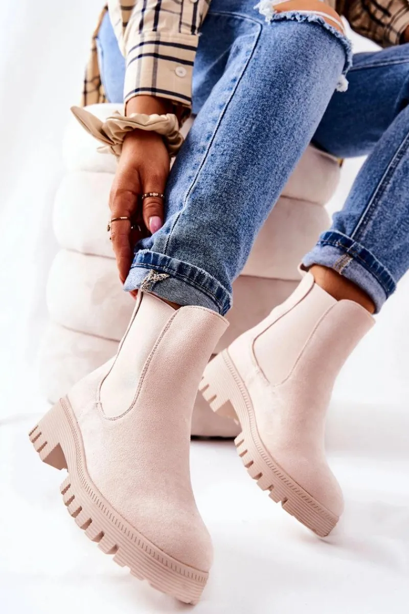 Online Zamszowe Botki Ocieplane Jasnobeżowe Tozzi Damskie Botki Zimowe Damskie|Brązowe I Beżowe Botki