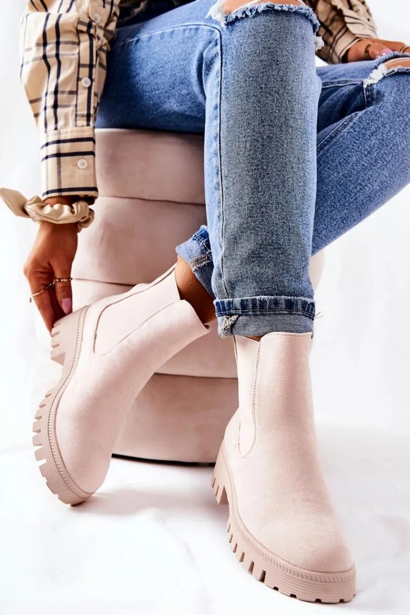 Online Zamszowe Botki Ocieplane Jasnobeżowe Tozzi Damskie Botki Zimowe Damskie|Brązowe I Beżowe Botki