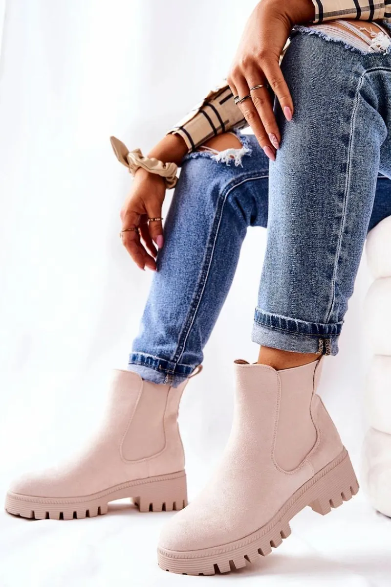 Online Zamszowe Botki Ocieplane Jasnobeżowe Tozzi Damskie Botki Zimowe Damskie|Brązowe I Beżowe Botki