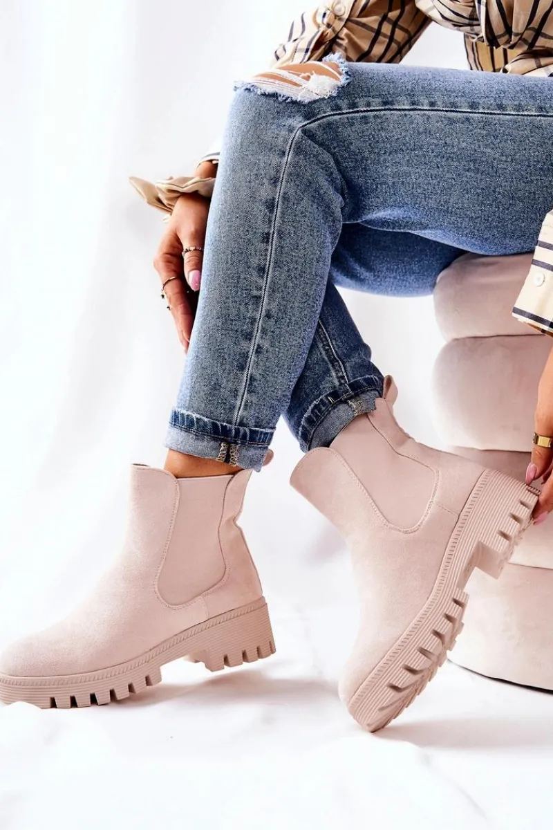 Online Zamszowe Botki Ocieplane Jasnobeżowe Tozzi Damskie Botki Zimowe Damskie|Brązowe I Beżowe Botki