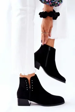 Clearance Zamszowe Botki Ocieplane Sergio Leone BT217 Czarne Damskie Czarne Botki|Botki Zimowe Damskie