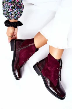 Discount Zamszowe Botki Ocieplane Sergio Leone BT401 Bordowe Damskie Czarne Botki|Botki Zimowe Damskie