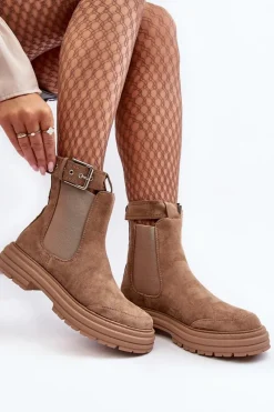 Online Boto Zamszowe Botki Sztyblety Na Masywnej Podeszwie Beżowe Ozaro