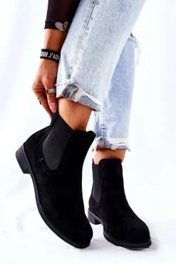 Hot Zamszowe Botki Sztyblety Czarne Astate Damskie Czarne Botki|Botki Zimowe Damskie