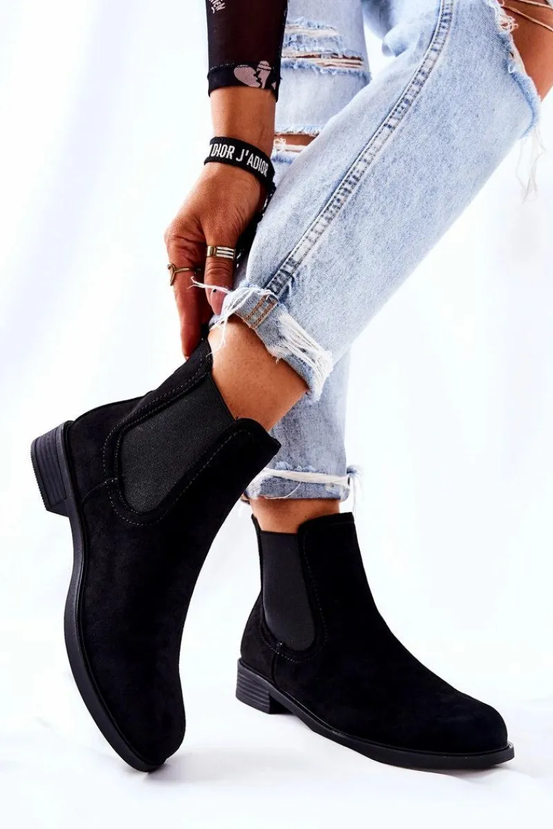Hot Zamszowe Botki Sztyblety Czarne Astate Damskie Czarne Botki|Botki Zimowe Damskie