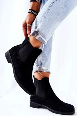 Hot Zamszowe Botki Sztyblety Czarne Astate Damskie Czarne Botki|Botki Zimowe Damskie