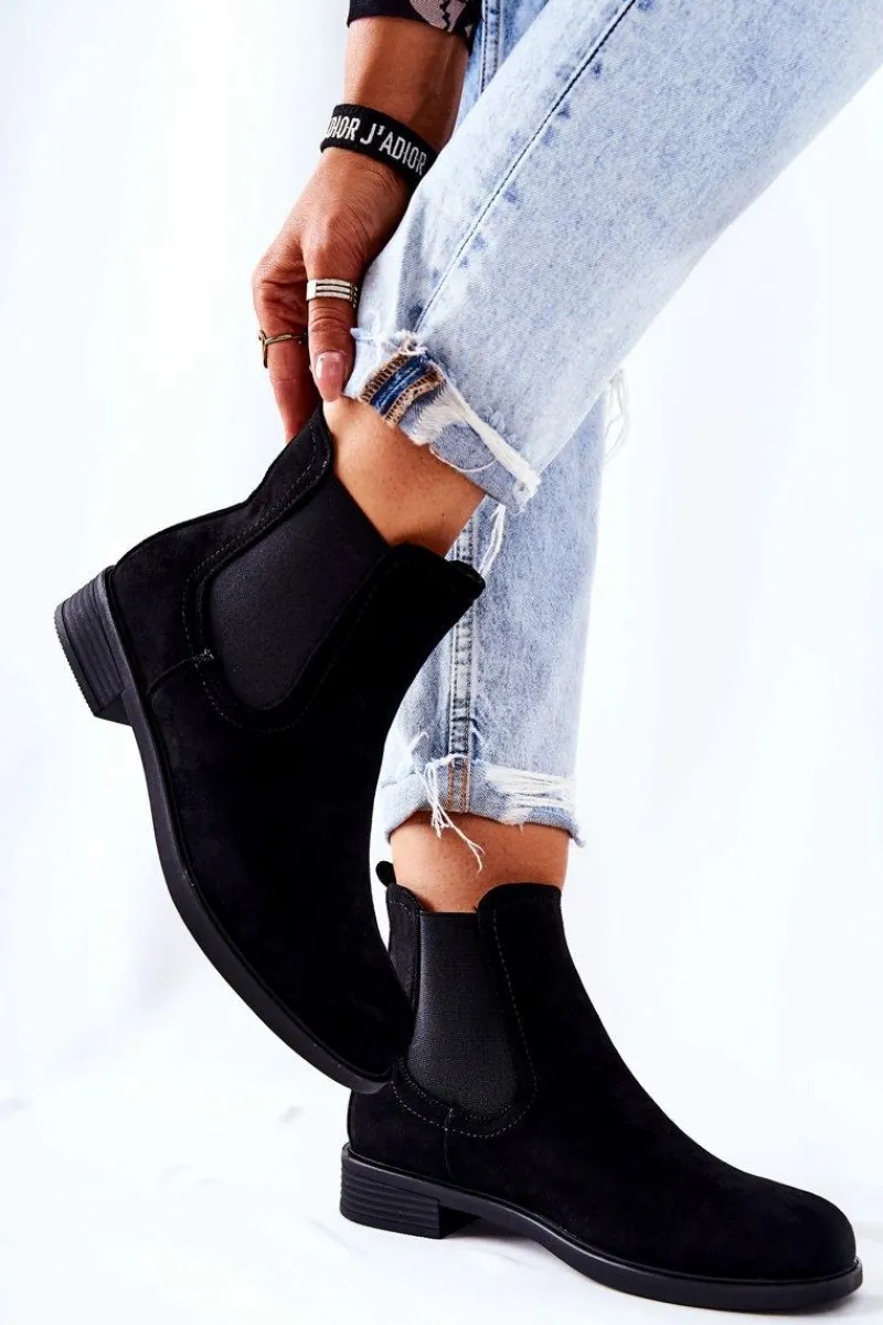 Hot Zamszowe Botki Sztyblety Czarne Astate Damskie Czarne Botki|Botki Zimowe Damskie