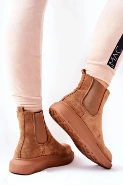 Hot Zamszowe Botki Sztyblety Na Platformie Beżowe Marissa Damskie Czarne Botki|Botki Zimowe Damskie