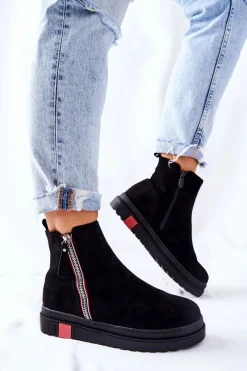 Czarne Botki|Botki Zimowe Damskie>Boto Zamszowe Botki Sztyblety Na Platformie Czarne Nessa