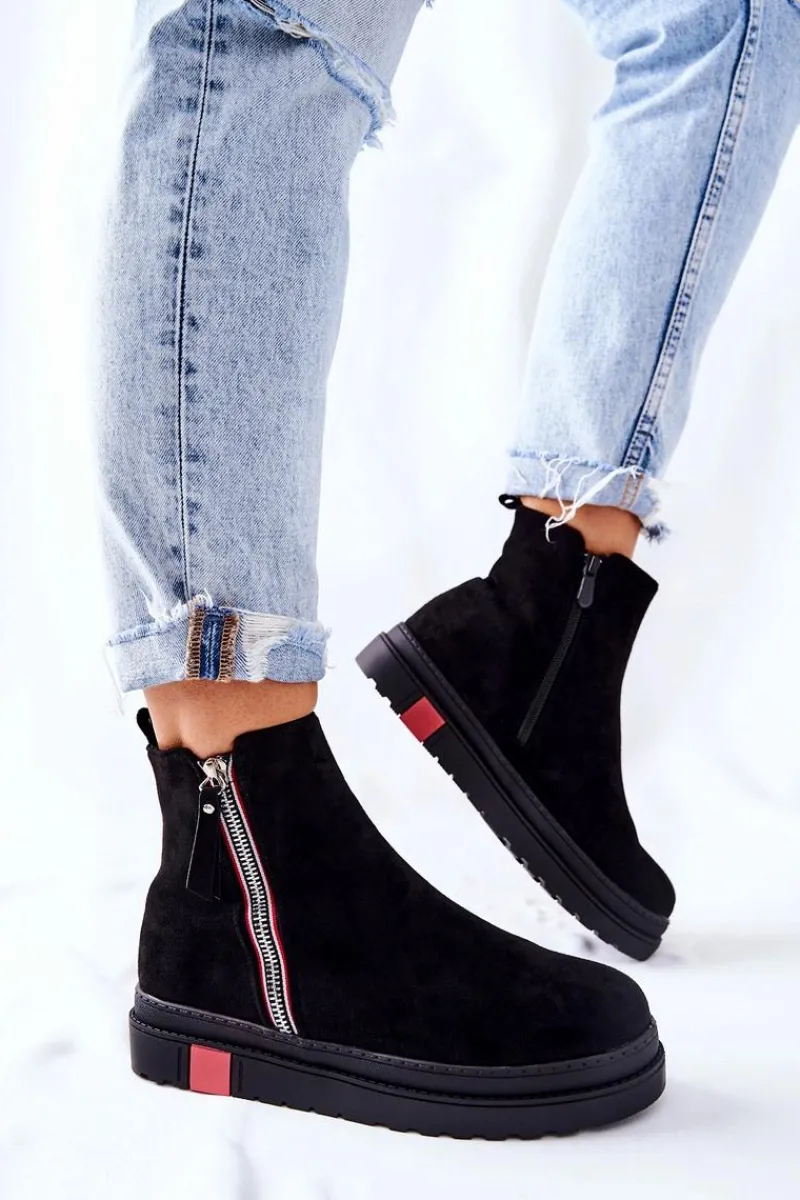 Czarne Botki|Botki Zimowe Damskie>Boto Zamszowe Botki Sztyblety Na Platformie Czarne Nessa