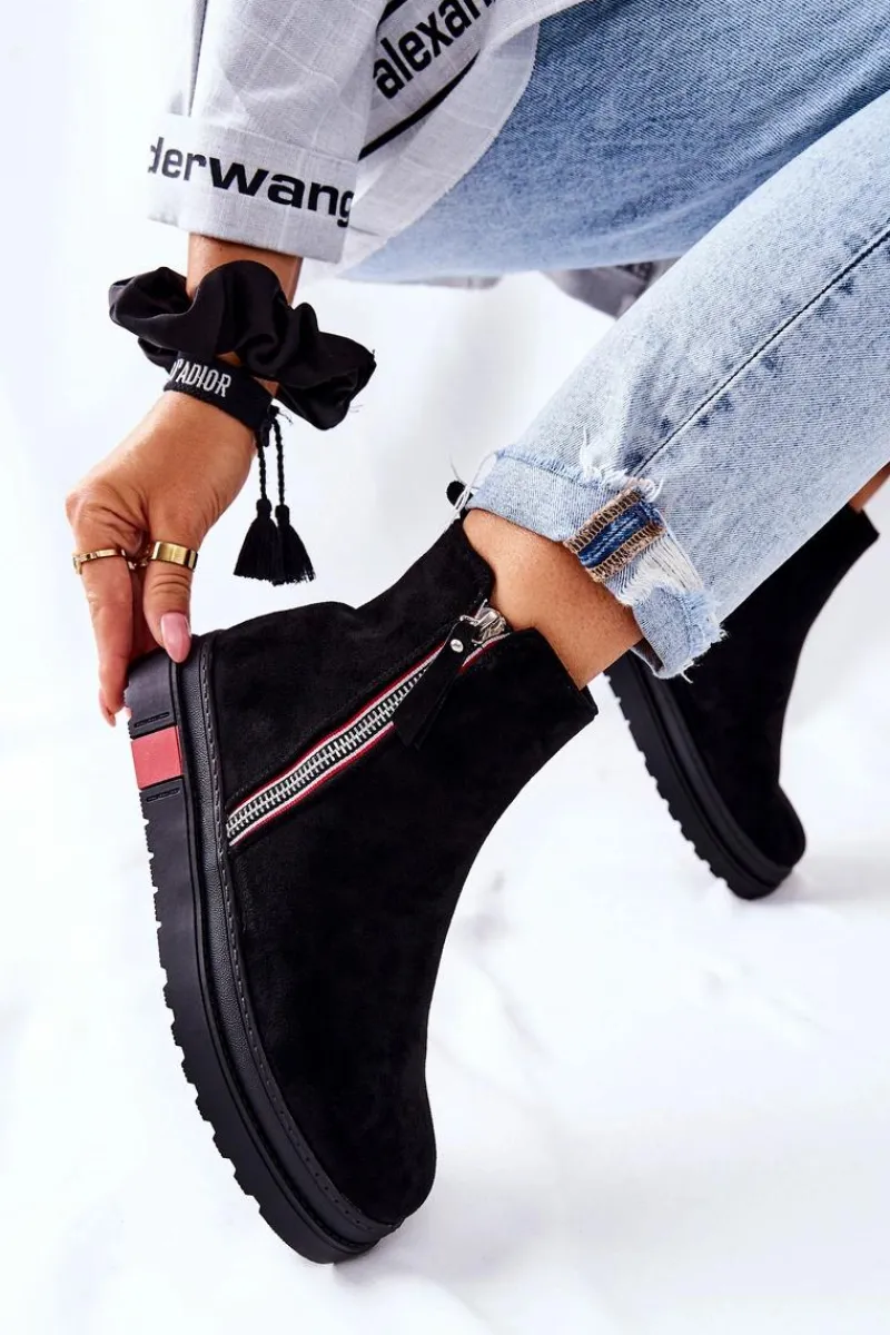 Czarne Botki|Botki Zimowe Damskie>Boto Zamszowe Botki Sztyblety Na Platformie Czarne Nessa