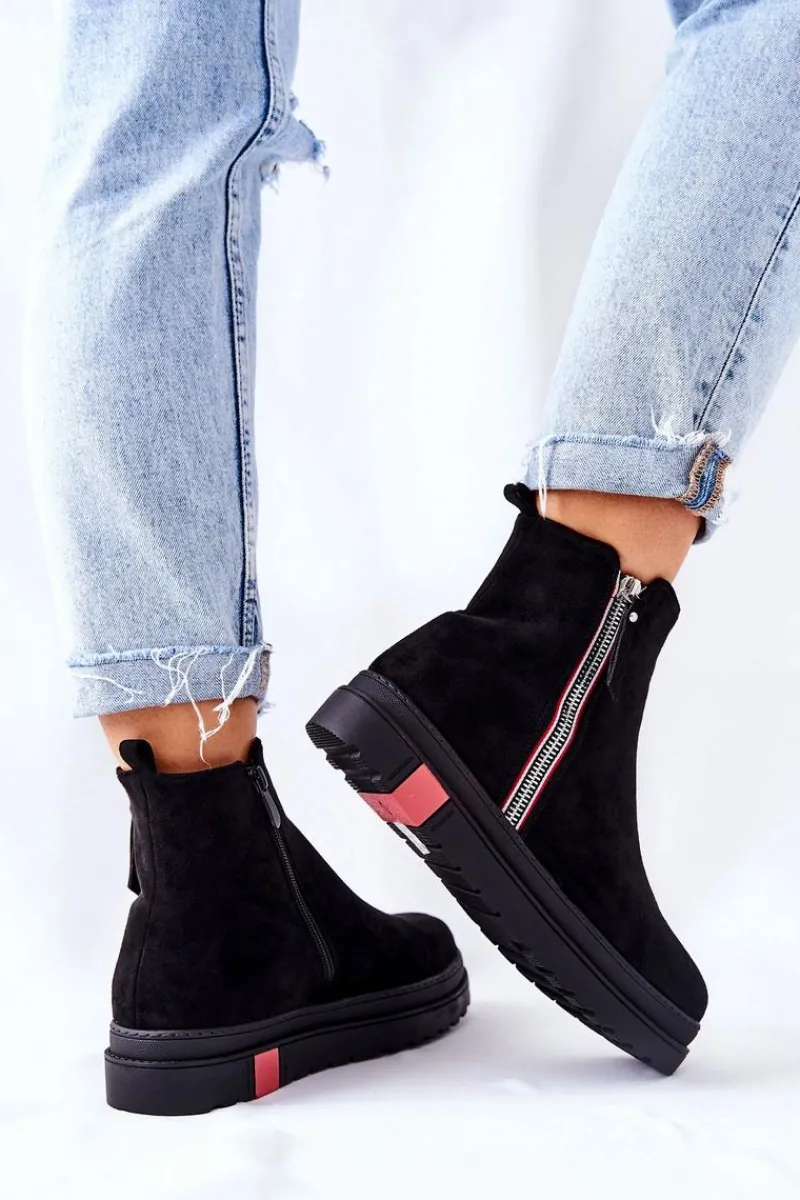 Czarne Botki|Botki Zimowe Damskie>Boto Zamszowe Botki Sztyblety Na Platformie Czarne Nessa