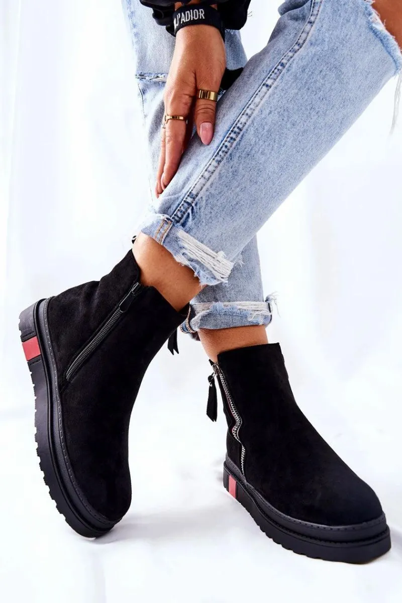 Czarne Botki|Botki Zimowe Damskie>Boto Zamszowe Botki Sztyblety Na Platformie Czarne Nessa