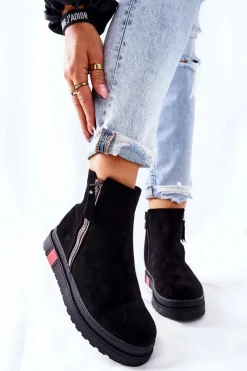 Czarne Botki|Botki Zimowe Damskie><noscript><img width=