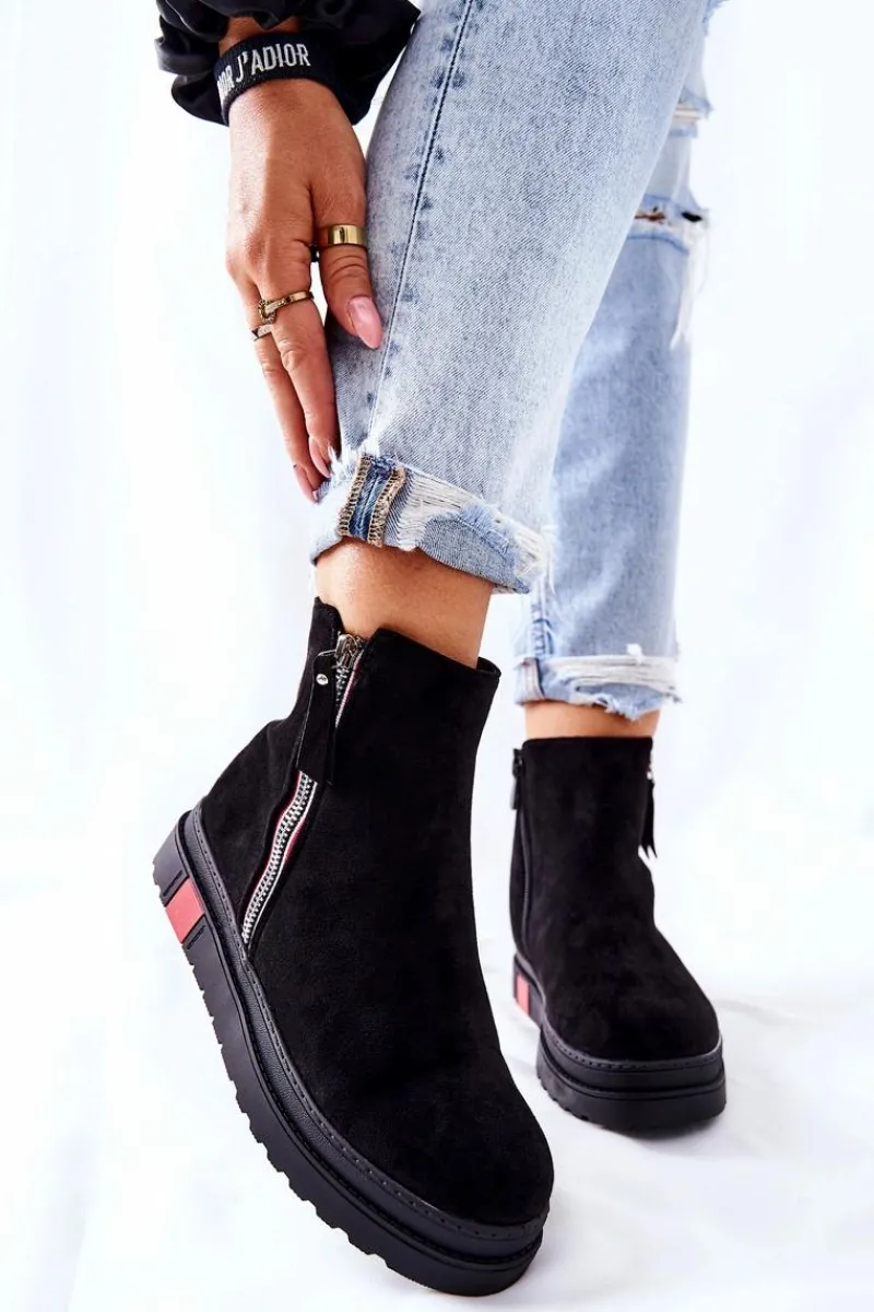 Czarne Botki|Botki Zimowe Damskie>Boto Zamszowe Botki Sztyblety Na Platformie Czarne Nessa