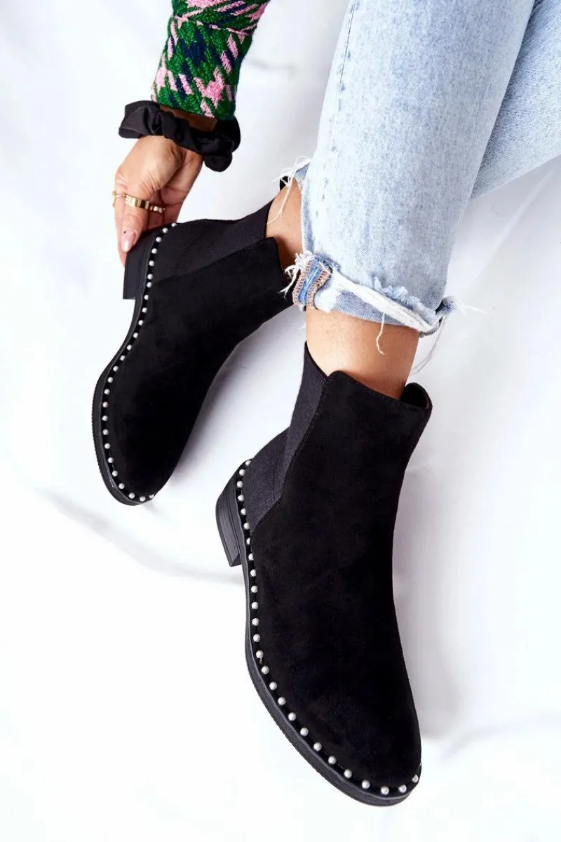 Online Boto Zamszowe Botki Sztyblety Z Perełkami Czarne Jilanna