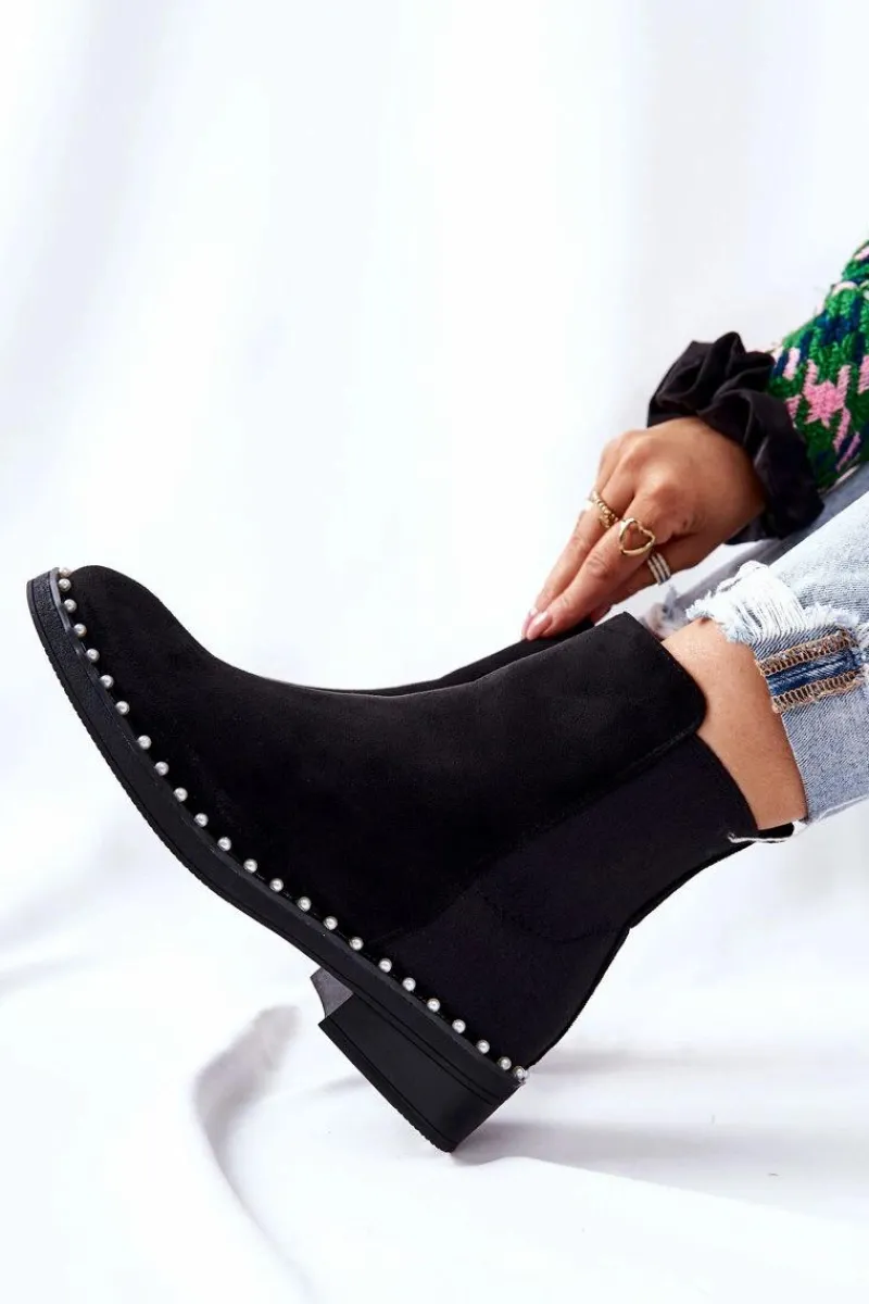 Online Boto Zamszowe Botki Sztyblety Z Perełkami Czarne Jilanna