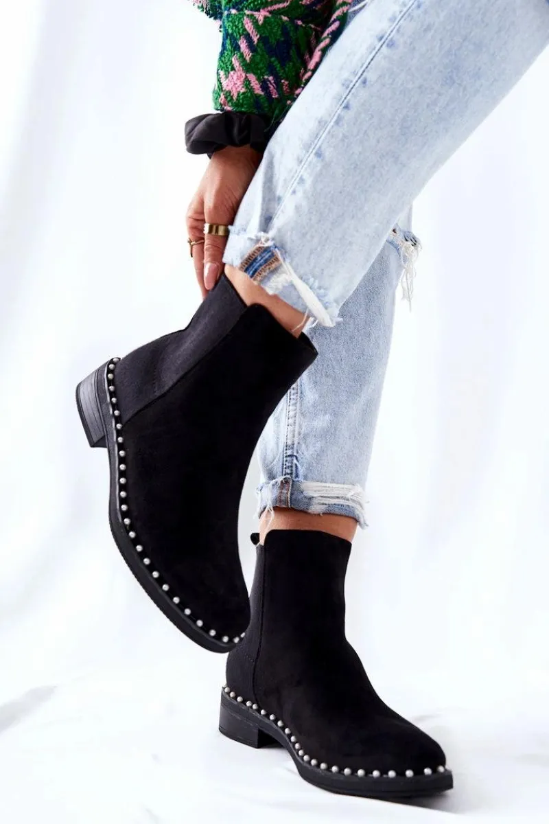 Online Boto Zamszowe Botki Sztyblety Z Perełkami Czarne Jilanna