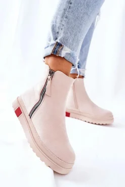 Czarne Botki|Botki Zimowe Damskie>Boto Zamszowe Botki Sztyblety Na Platformie Beżowe Nessa