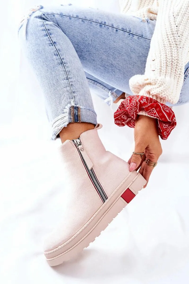 Czarne Botki|Botki Zimowe Damskie>Boto Zamszowe Botki Sztyblety Na Platformie Beżowe Nessa