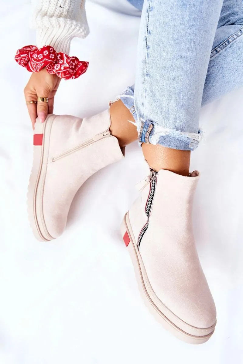 Czarne Botki|Botki Zimowe Damskie>Boto Zamszowe Botki Sztyblety Na Platformie Beżowe Nessa