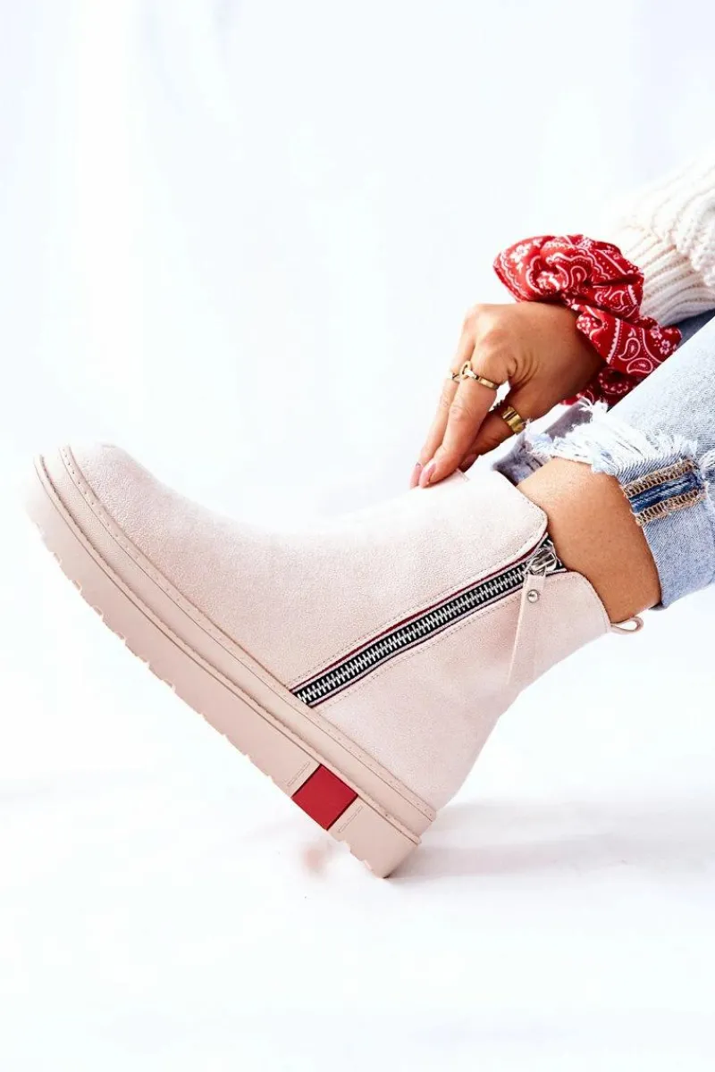 Czarne Botki|Botki Zimowe Damskie>Boto Zamszowe Botki Sztyblety Na Platformie Beżowe Nessa