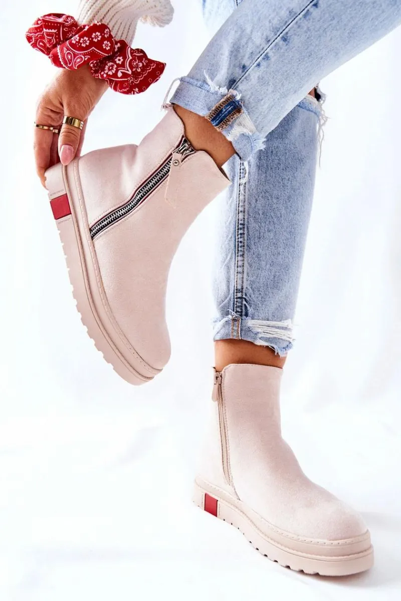 Czarne Botki|Botki Zimowe Damskie>Boto Zamszowe Botki Sztyblety Na Platformie Beżowe Nessa