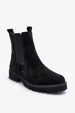 Clearance Zamszowe Botki Sztyblety Czarne Nicole 2672 Damskie Botki Skórzane|Czarne Botki