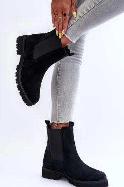 Clearance Zamszowe Botki Sztyblety Czarne Nicole 2672 Damskie Botki Skórzane|Czarne Botki