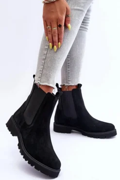 Clearance Zamszowe Botki Sztyblety Czarne Nicole 2672 Damskie Botki Skórzane|Czarne Botki